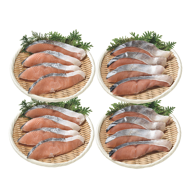 〔三協水産〕北海道日高沖 船上活〆桜鱒切身8枚&秋鮭切身 8枚セット