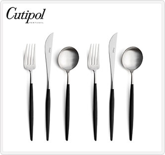 〔クチポール〕GOAブラック(シルバー)テーブルスプーン・ナイフ・フォーク各2本セット