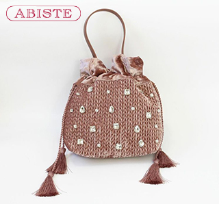 〔ABISTE〕巾着型ベロアビジュー2wayバッグ