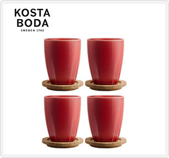 〔コスタ ボダ〕BRUK コースター付き マグカップ4Pセット(レッド)
