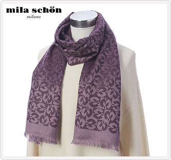 〔ミラショーン〕シルクカシミヤジャガードストール パープル