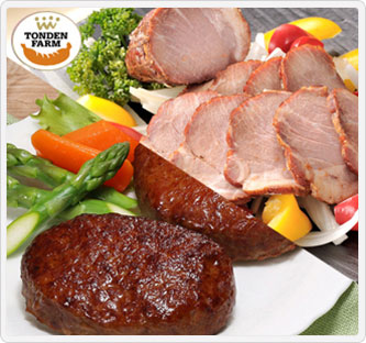 〔トンデンファーム〕 炭火焼焼豚&ハンバーグセット