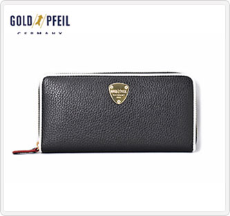 〔ゴールドファイル〕ラウンドファスナー長財布 ブラック/ホワイト