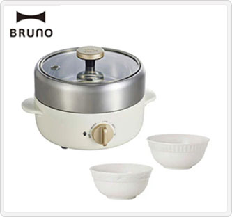 〔BRUNO〕コンパクトマルチグリルポット ホワイト×FLOWER ココットセット ホワイト