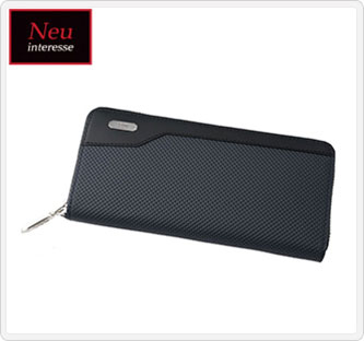 〔ノイインテレッセ〕ラウンドファスナーハニーセル長財布 ネイビー×ブラック