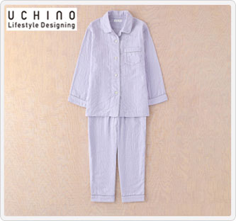 〔ウチノ〕マシュマロガーゼ パイピングレディスパジャマ ヴァイオレット