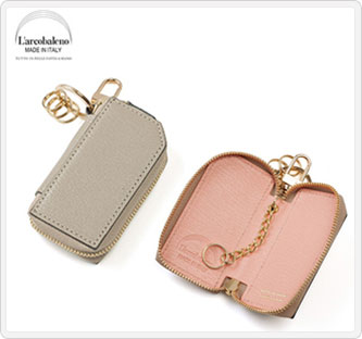 〔ラルコバレーノ〕スマートキーケース ベージュ×ピンク