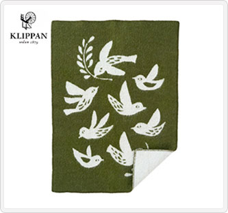〔クリッパンby Camilla Lundsten〕NESTING BIRD ラムウールブランケット ミニ ディープ グリーン