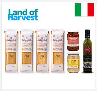 〔ランドオブハーベスト〕イタリア産パスタ・瓶詰・オリーブオイル 7点セット