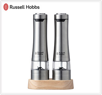 〔ラッセルホブス〕電動ミル ソルト&ペッパー ウッドスタンドセット