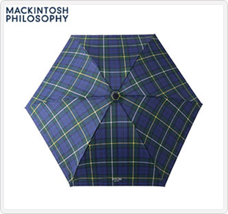 〔マッキントッシュフィロソフィー〕タータンチェック折りたたみ雨傘 ブルー系(父の日用)