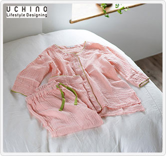 〔ウチノ〕クレープガーゼノーカラーレディスパジャマ ピンク L