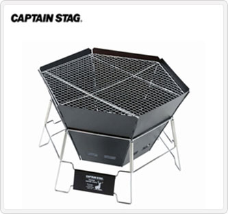 〔キャプテンスタッグ〕ブラックラベル ヘキサステンレスファイアグリル