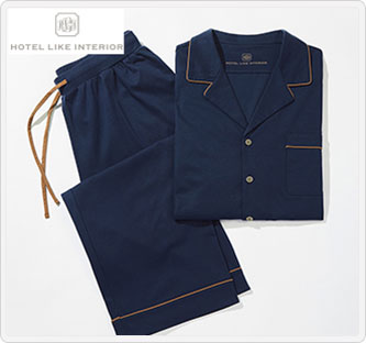 〔ホテルライクインテリア〕コットンジャージーパジャマ ネイビー メンズ M