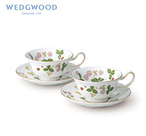 〔ウェッジウッド〕 ワイルドストロベリー ペア ティーカップ＆ソーサー（ピオニー）