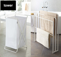 〔tower〕ランドリーバスケット+横から掛けられるバスタオルハンガー3連
