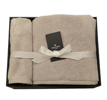 〔Micro Cotton〕タオルギフト ライトグレイ「ラグジュアリー」バスタオル・フェイスタオル各1枚セット