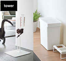 〔tower〕ペット用ボトル給水器スタンド＋密閉ペットフードストッカー 12kg 計量カップ付