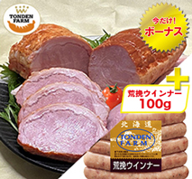 〔北海道 トンデンファーム〕ハム食べ比べセット＋荒挽ウインナー100g