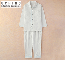 〔ウチノ〕マシュマロガーゼ パイピングメンズパジャマ ベージュ