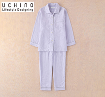 〔ウチノ〕マシュマロガーゼ パイピングレディスパジャマ ヴァイオレット