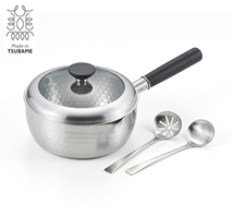 〔Made in TSUBAME〕銀鱗　蓋付き槌目雪平鍋20cm（お玉・穴明お玉付き）