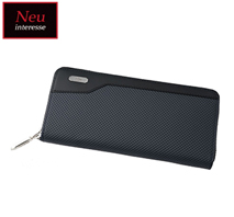 〔ノイインテレッセ〕ラウンドファスナーハニーセル長財布 ネイビー×ブラック