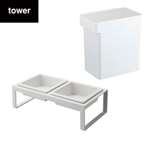 〔tower〕ペットフードボウルスタンドセットホワイト+密閉ペットフードストッカー6.5kg計量カップ付ホワイト