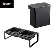 〔tower〕ペットフードボウルスタンドセットトールブラック+密閉ペットフードストッカー6.5kg計量カップ付ブラック