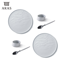 〔ARAS〕大皿ウェーブ・ななめ小鉢・スプーン ホワイト 各2セット