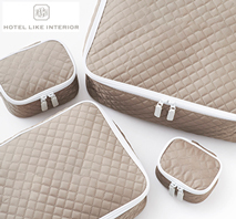 〔ホテルライクインテリア〕ダイヤモンドキルトポーチ サンド 4点セット