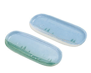 大雪窯　美瑛の丘　絵皿2枚セット　グリーン