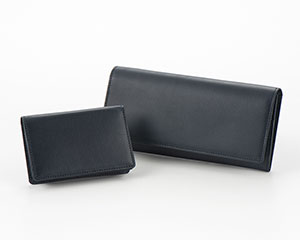 栃木レザー　長財布・名刺入れセット　ネイビー
