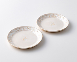 〔赤膚焼　尾西楽斎〕ペア花喰鳥紋皿