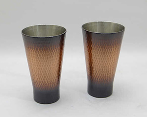 〔新光堂〕純銅赤銅仕上げ 手打ち鎚目タンブラーペア