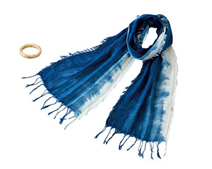 本藍染ストール（さざなみ）＆土佐和紙リングセット